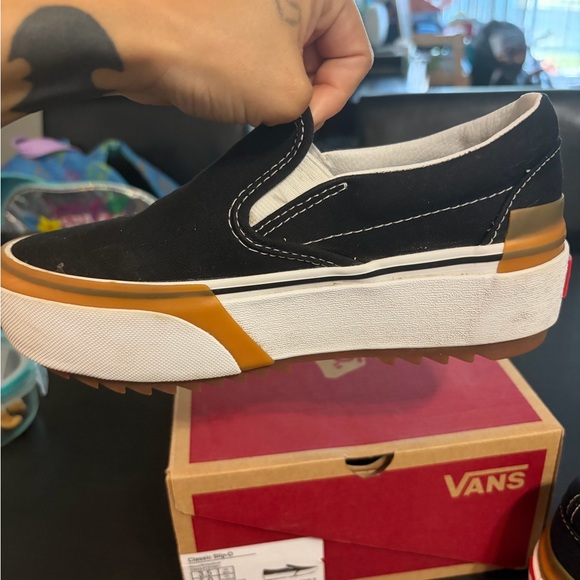 Vans Black Slip-On Shoes with White and Tan Accents lightly used - Picture 5 of 5